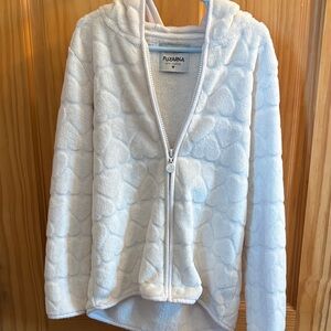White Hooded Kids Plush Zip-Up Sweatshirt